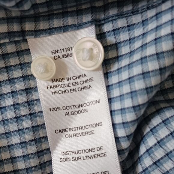 Mens Michael Kors Button Down Shirt Checked Blue White - Picture 12 of 13